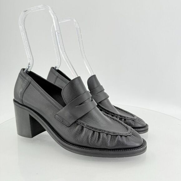 Aquatalia Josette Women's Sz 9.5 Black Leather Slip On Heeled Loafers Waterproof - Picture 1 of 16